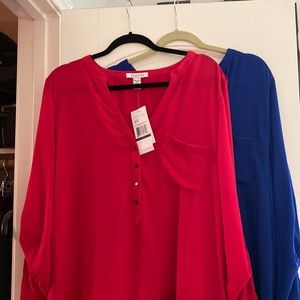 Kenneth Cole reaction, blouses, red and royal blue